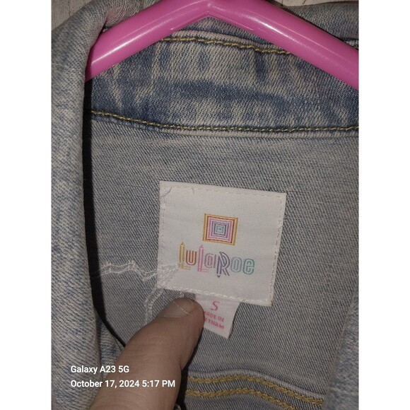 Lularoe Unicorn Jean Jacket Womens Size Small Denim Light Wash Applique Distress - Picture 5 of 8